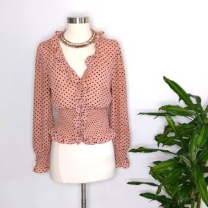 Haute Monde Polka Dot Long Sleeve Blouse Size Medium